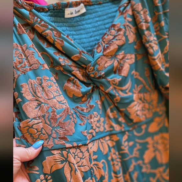 Emerald/rust Suede Detailed Dress Large - Picture 3 of 5